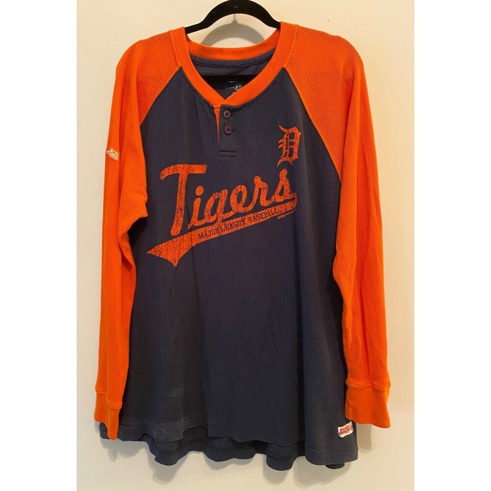 Stitches Detroit Tigers Long Sleeve Tee T-Shirt Waffle Knit Large
